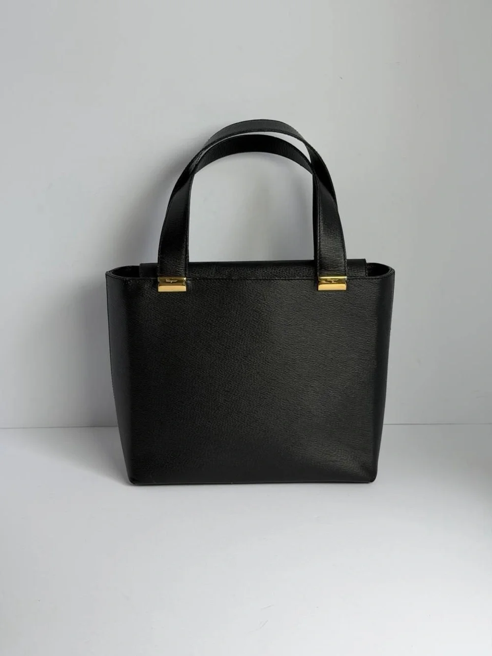 Salvatore Ferragamo Structured Black Leather Handbag